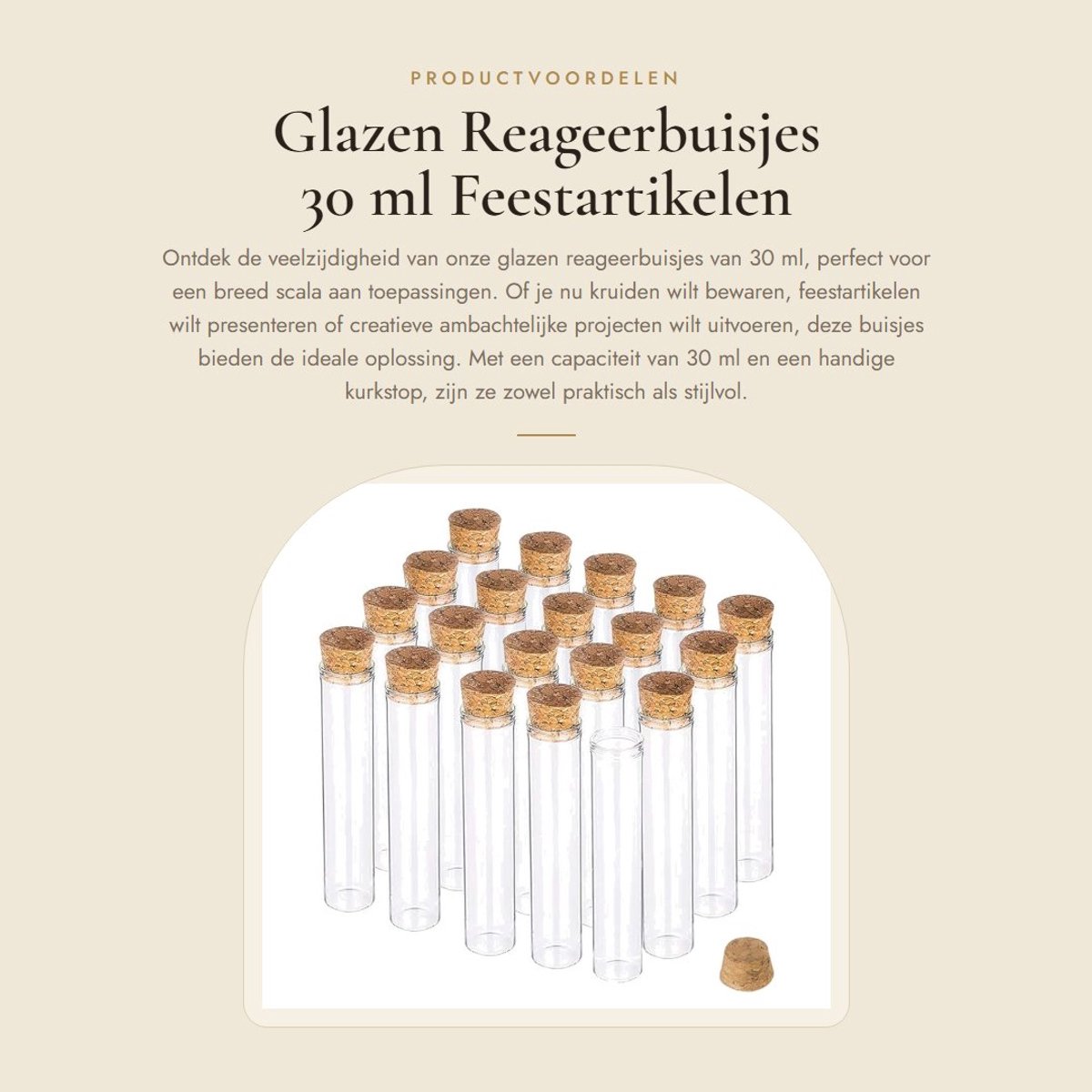 Dailygoods- Reageerbuisjes 30 ml met kurkstop - Glazen mini-flesjes - 20 stuks - Voor laboratorium/feestartikelen - Perfect voor creatief gebruik - Helder en plat