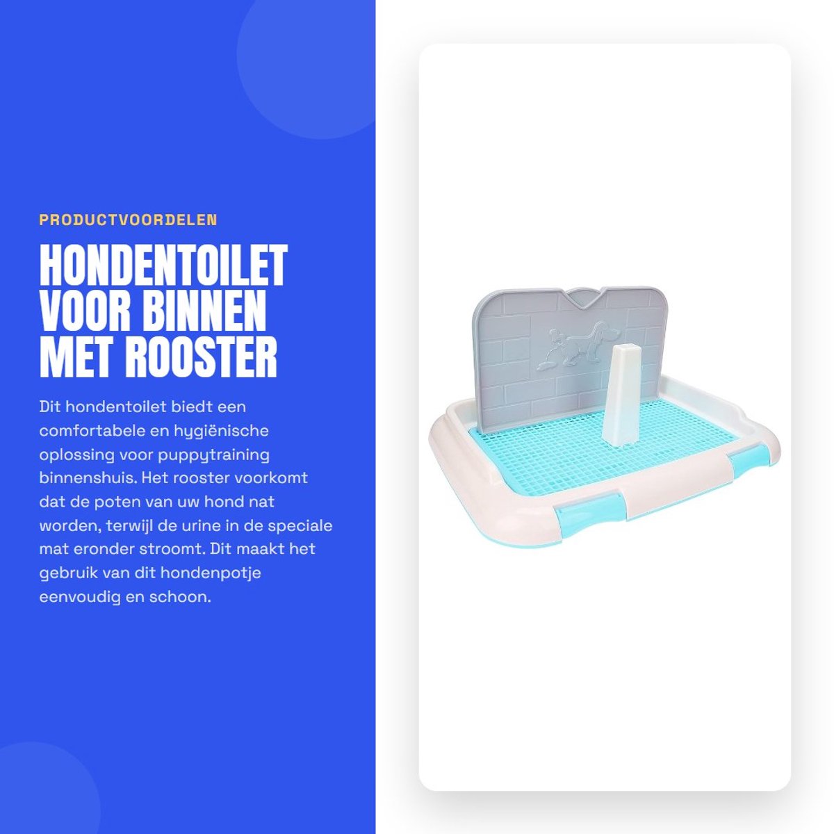 Dailygoods- Hondenpotje met Rooster - Hondentoilet Binnen - Puppytraining Bak - Urinebak met Spatwand - Droge Voetjes - Verwijderbare Kolom