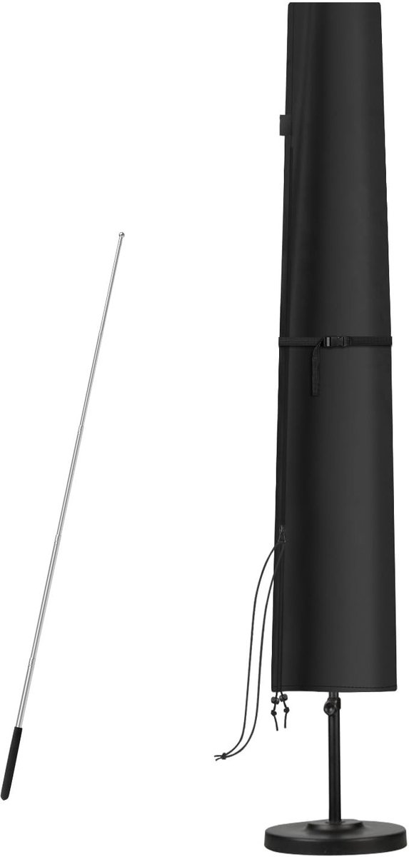 Dailygoods- Parasolhoes Waterdicht - Parasolhoes met Rits en Stok - Telescoopstang 1,2 m - Ø 300 cm - Steunriem - Robuuste Ritssluiting - Afdekhoes
