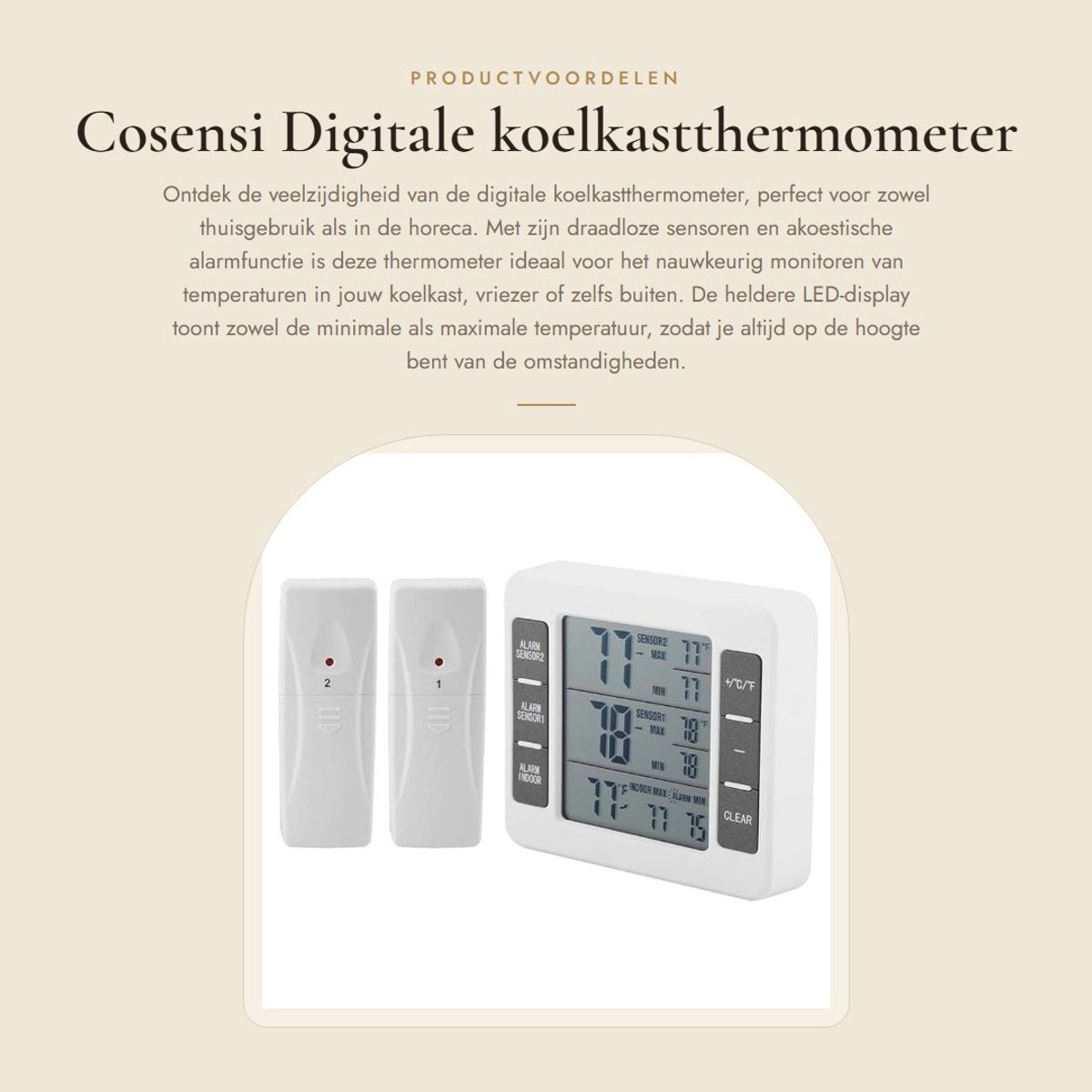 Dailygoods - Digitale koelkastthermometer - Draadloze temperatuurmeter - Met alarmfunctie - Wit - Voor binnen en buiten - Geschikt voor thuis en horeca