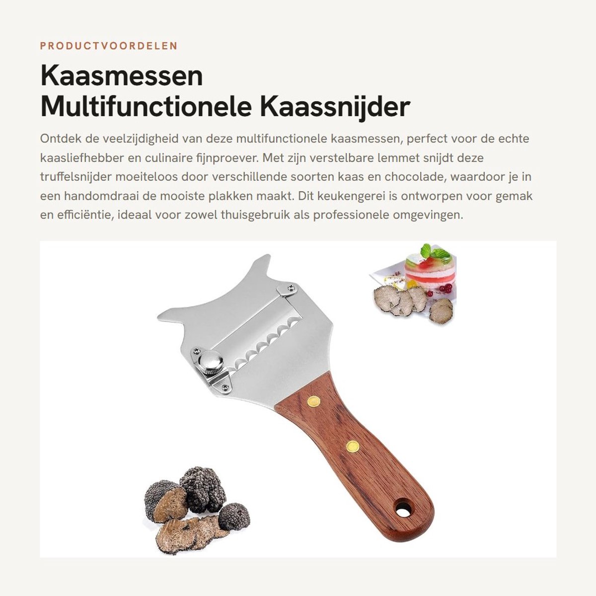 Dailygoods- Kaasmessen Verstelbaar Lemmet - Multifunctionele Kaassnijder - Truffelsnijder - Roestvrij Staal - Houten Handgreep - 7.68 x 3.15 x 0.47 Inch