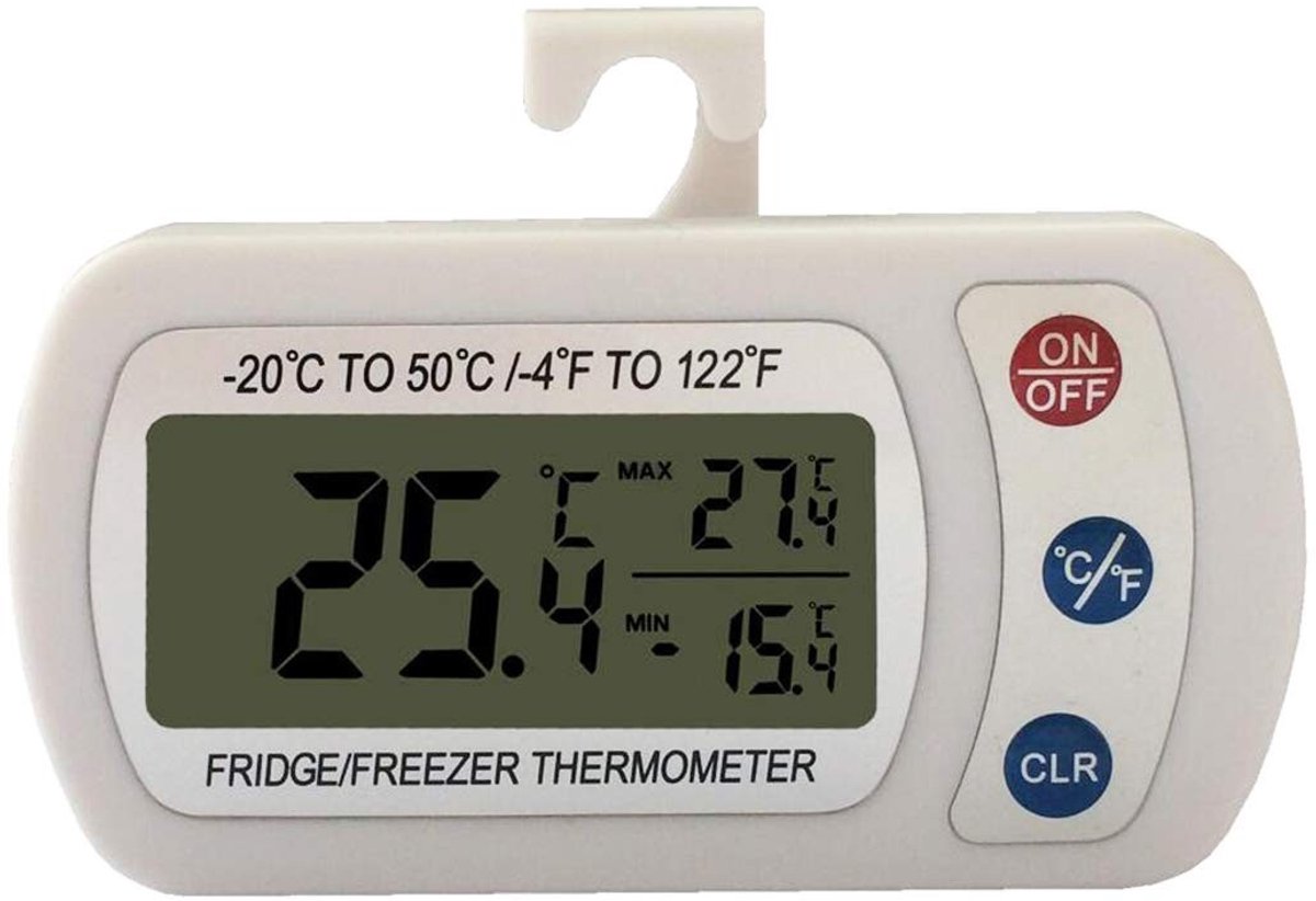 Dailygoods - Hoge precisie digitale thermometer - Voor koelkast en vriezer - Groot scherm en waterdicht - Alarmfunctie - Minimaal maximaal geheugen -...