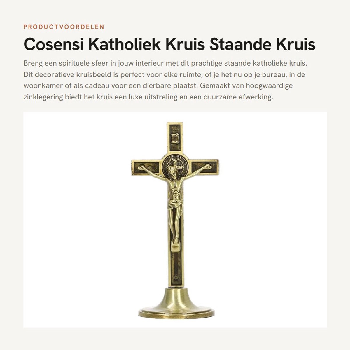 Dailygoods- Katholiek Kruis Handgemaakt - Staande Kruis - Afneembare Basis - Zinklegering - Decoratie - 4,7 x 5,2 x 12 cm - Decoratiekruis