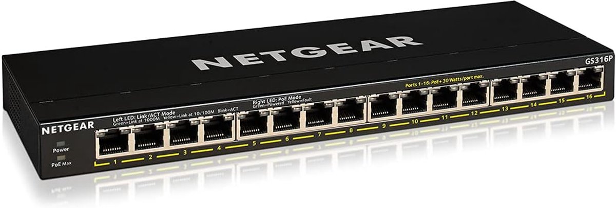 16-Poorten Gigabit PoE+ Netwerk Switch - Desktop of Wandmontage Opties