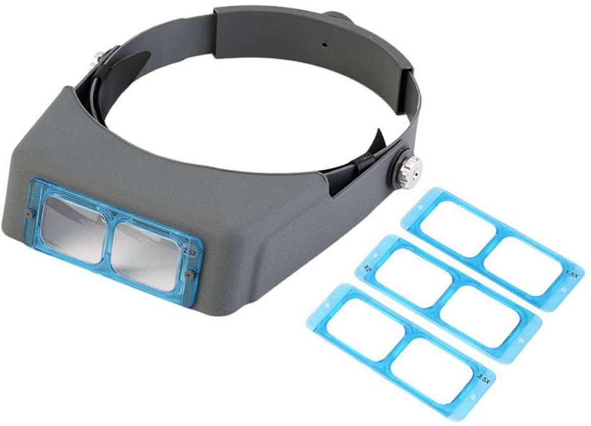 Dailygoods- Hoofdvergrootglas 4 Lenzen 1,5X/2X/2,5X/3,5X - Handsfree - Kunststof - Verstelbare Hoofdband - Lichtgewicht - Ideaal voor Lezen en Borduren - Handsfree Vergrootglas