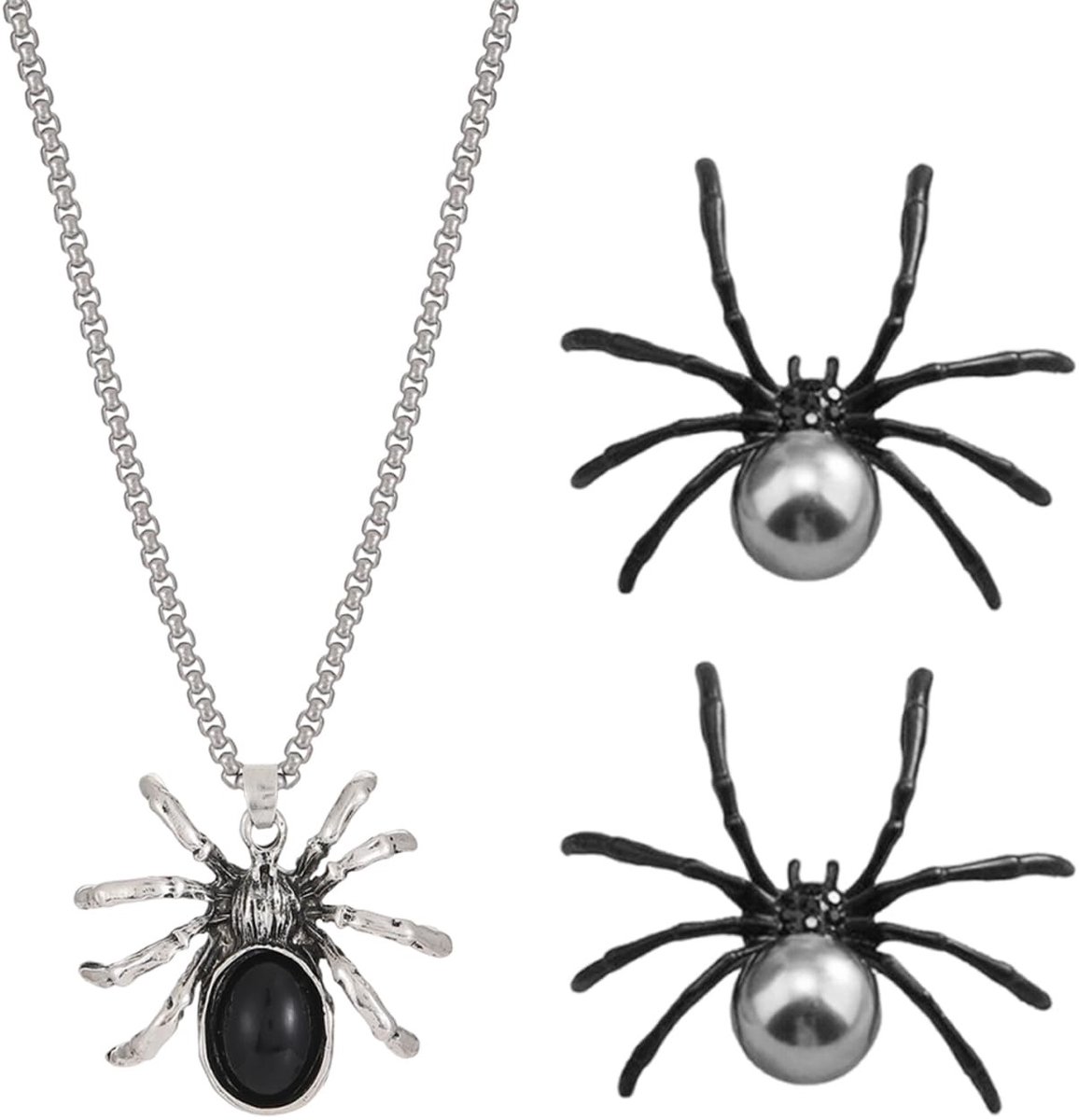 Dailygoods- Spinnenoorbellen - Spinnenhalsketting - Retro sieraden - Gothic sieraden - Creatieve sieraden - Zwart, legering, 1 paar - Sieradenset