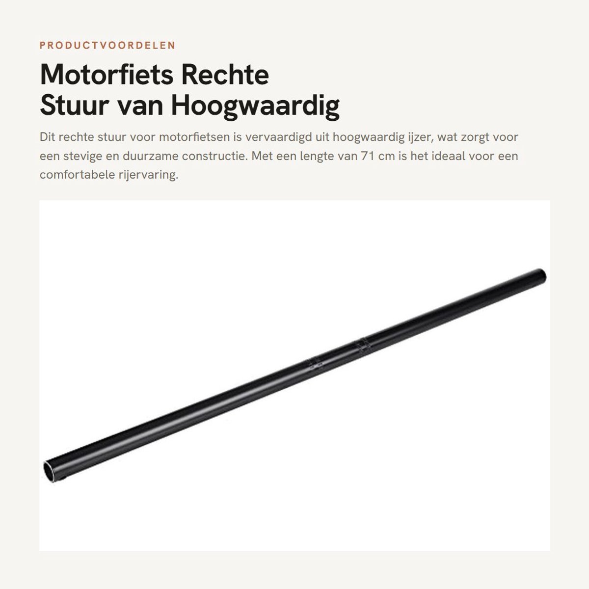 Dailygoods- Motorfiets Stuur 71 Cm - IJzer - Retro - Platte Stuur - Rechte Handvat - Duurzaam Materiaal