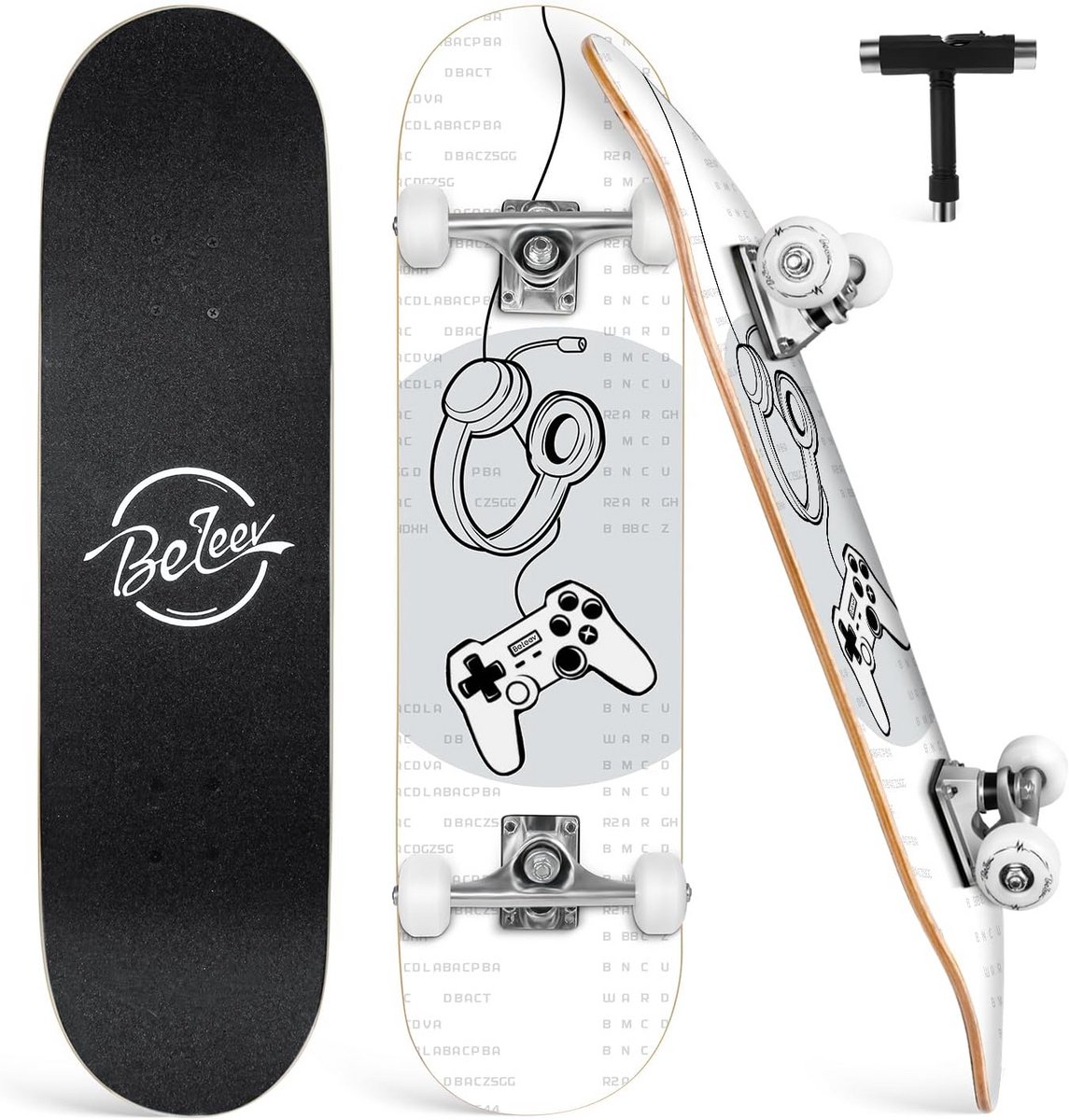 Compleet Skateboard Cruiser Board Straat Cruisen 7-laags Esdoornhout 80 x 20 cm Parel