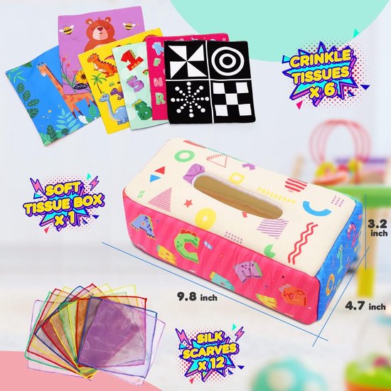 Sensorisch Speelgoed Baby 6-12 Maanden - Zachte Tissue Box met Sjaaltjes voor Ontwikkeling — afbeelding 5