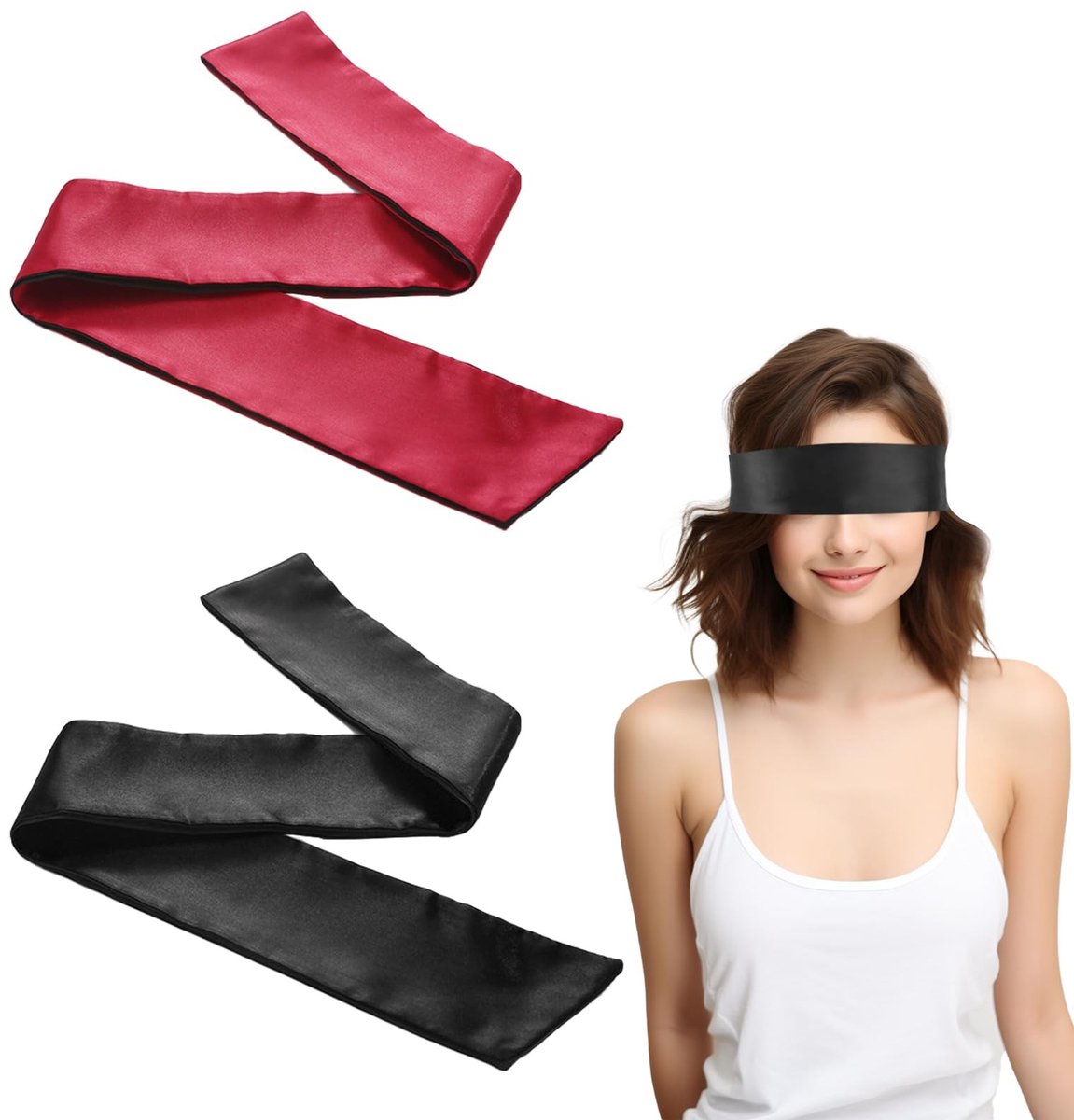 Dailygoods- Blinddoek Set van 2 - Verstelbare Oogafdekking - Satijnen Slaapmasker - Luxe Polyester - Ideaal voor Spelletjes en Reizen - 150 x 7 cm - Oogmasker