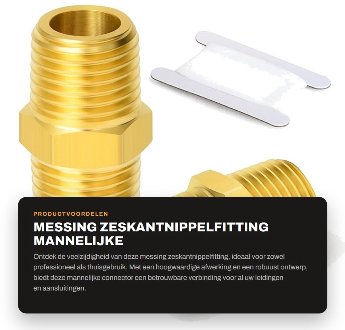 Dailygoods- Nippelfitting 3/4" x 3/4" - Messing - Mannelijk/Mannelijk - Zeskant - Connector - Hoge kwaliteit - Gladde schroefdraden - Pijpfitting