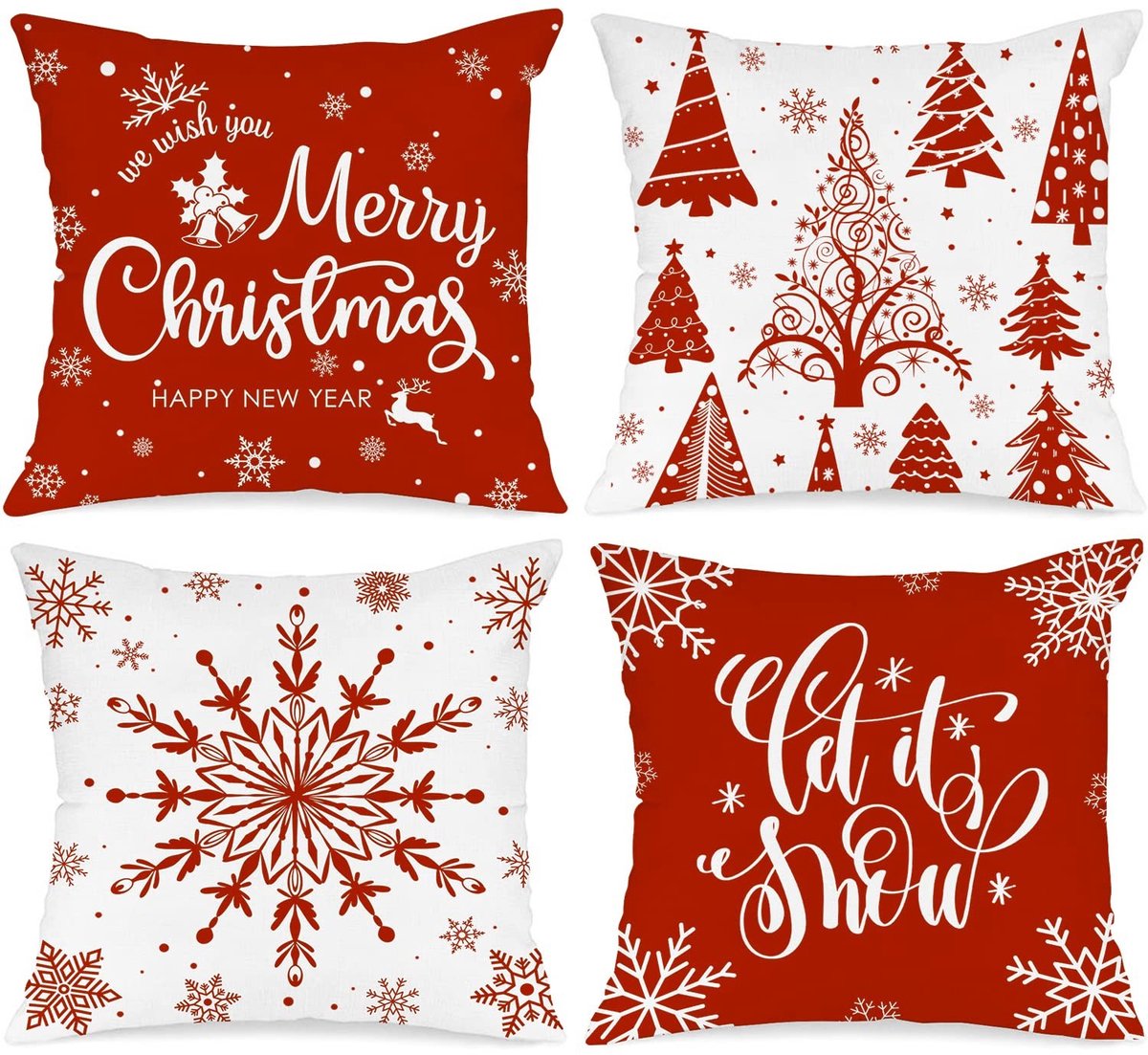 Dailygoods- Kussenhoezen set van 4 - Kerstdecoratie - 50x50 cm - Hennep Katoen - Duurzaam - Kindvriendelijk - Kussenslopen