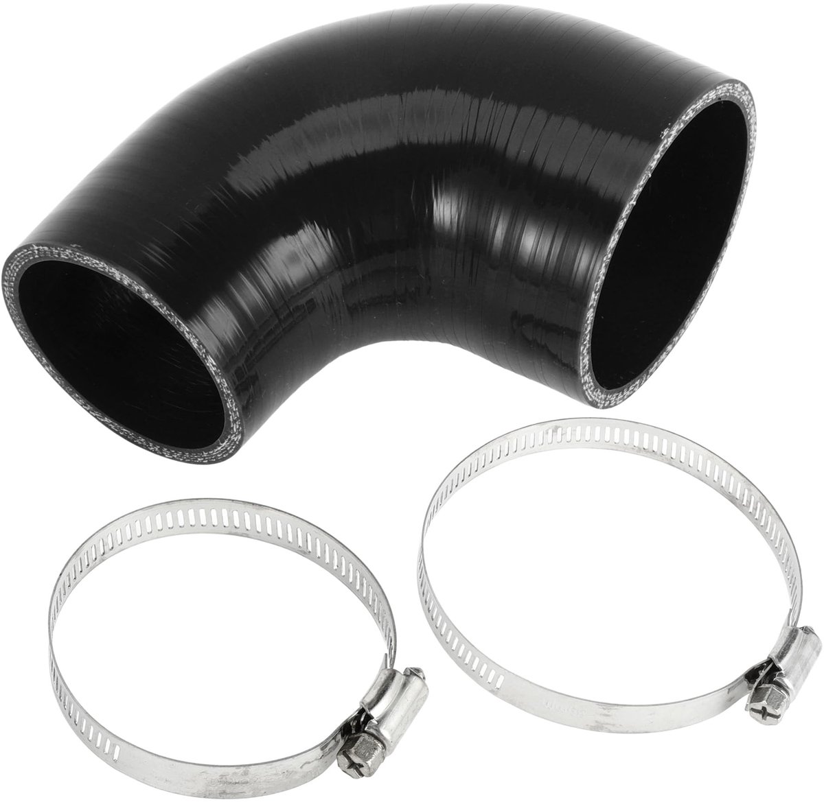 Dailygoods- Siliconen Slang 90 Graden - Binnendiameter 60mm/76mm - Zwart - Meerlaags Geweven - Bestand tegen Hoge Temperaturen - Inclusief Klemmen - Koelslang