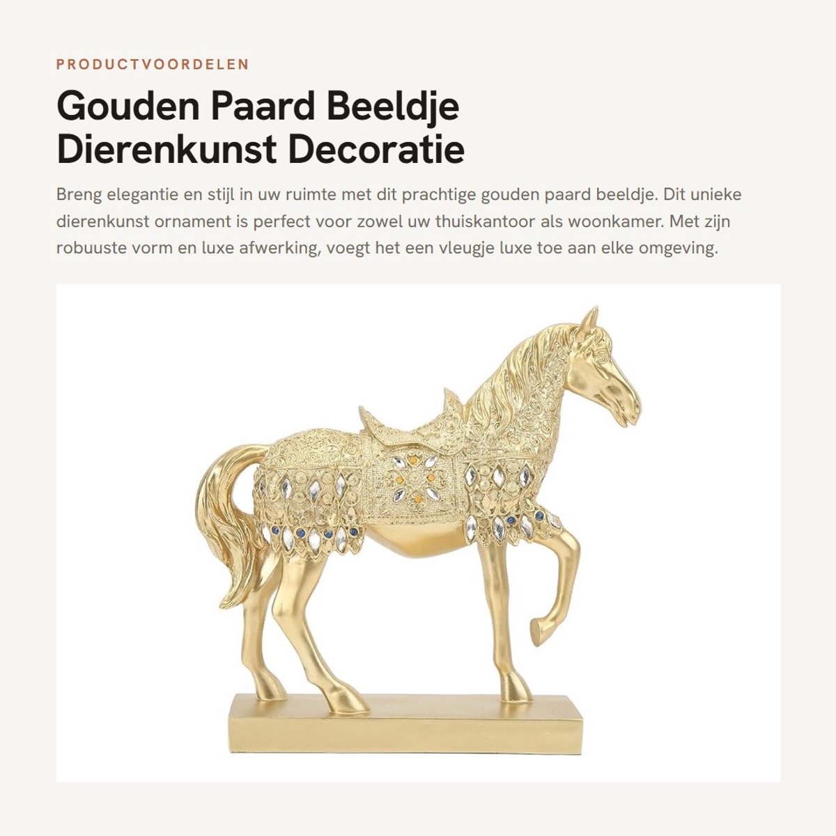 Dailygoods- Paard Figuur Gouden Decoratie - Hars Beeldje - Dierenkunst Ornament - Afmetingen 26,3 x 26 x 6,6 cm - Luxe Decoratie - Unieke Vorm - Paardenbeeld