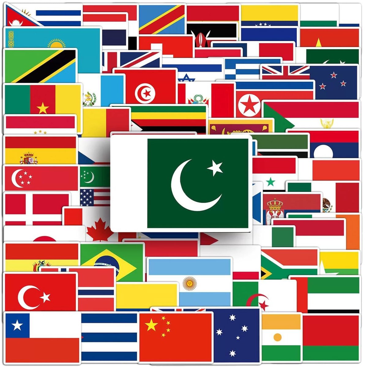 Dailygoods- Wereldvlagstickers 105 Stuks - Diverse Vlaggen - Kleurenset - Duurzaam - Geschikt voor Decoratie - Creatieve Projecten - Vlaggenstickers