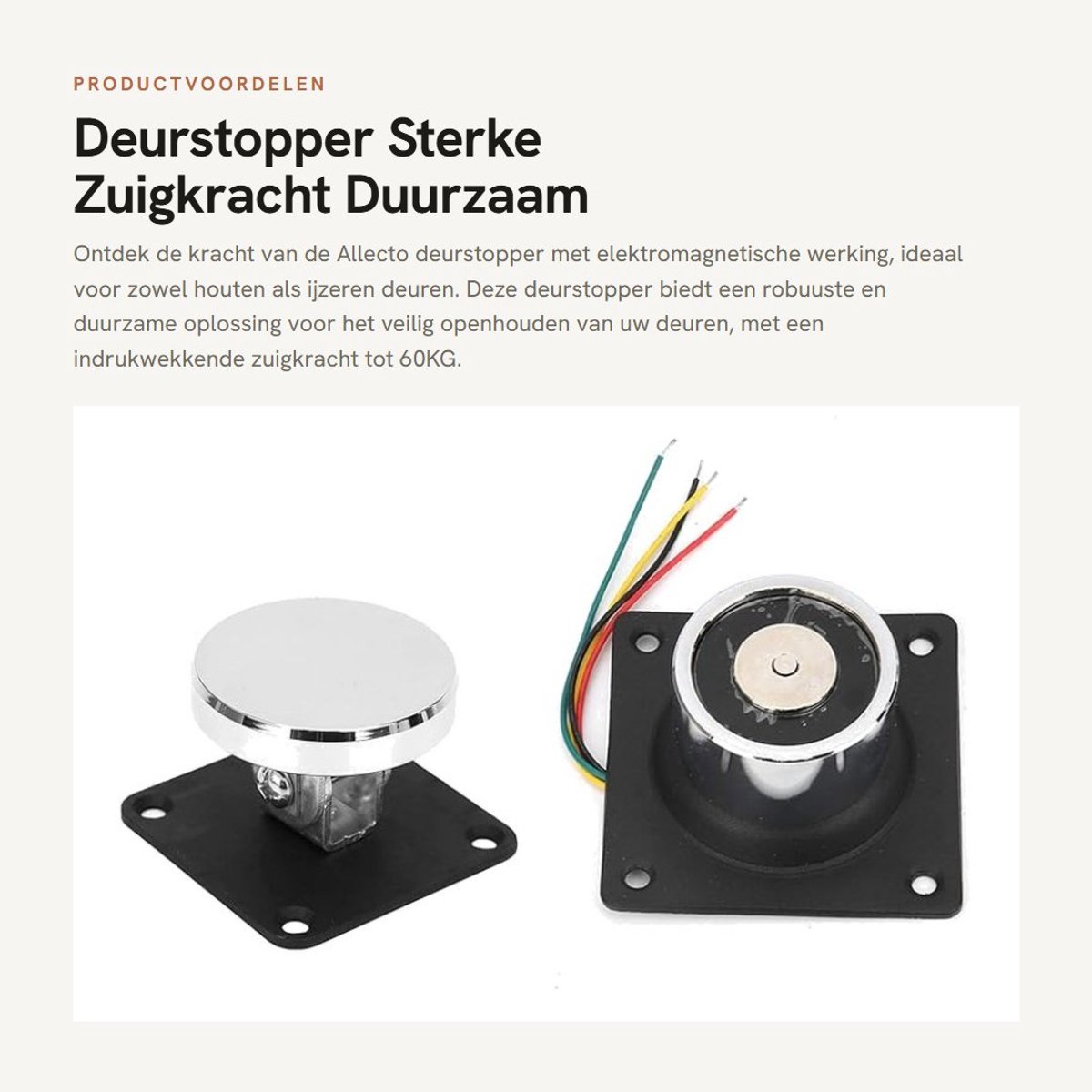 Dailygoods - Deurstopper - Sterke Zuigkracht - Duurzaam Gegoten Staal - 12V-24V - Mute Muur - Geschikt voor Houten en IJzeren Deuren - 60KG