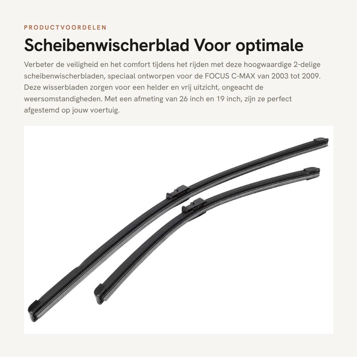 Dailygoods- Scheibenwischerblad 2-delig - Wisserbladen - Windschutzscheibe - 26"/19" - Compatibel met FOCUS C-MAX 2003-2009 - Hoogwaardige kwaliteit - Ruitenwisser