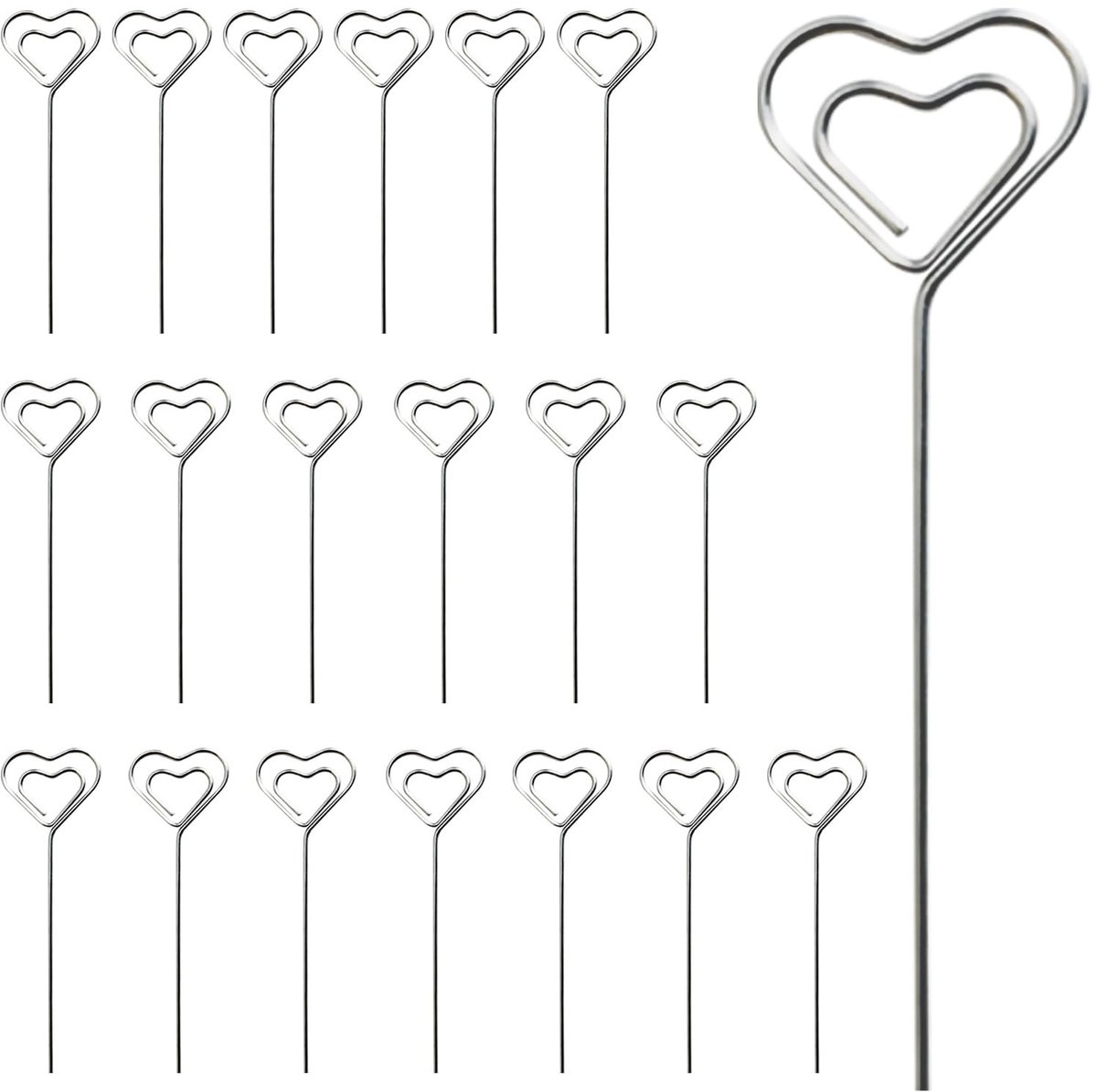Dailygoods- Memo Clip Set - 20 Stuks Hartvormige Kaartenhouder - Tafelnummer Clip - Metalen Draden - Decor voor Feest/Wedding - 10 x 3,3 cm - Fotohouder