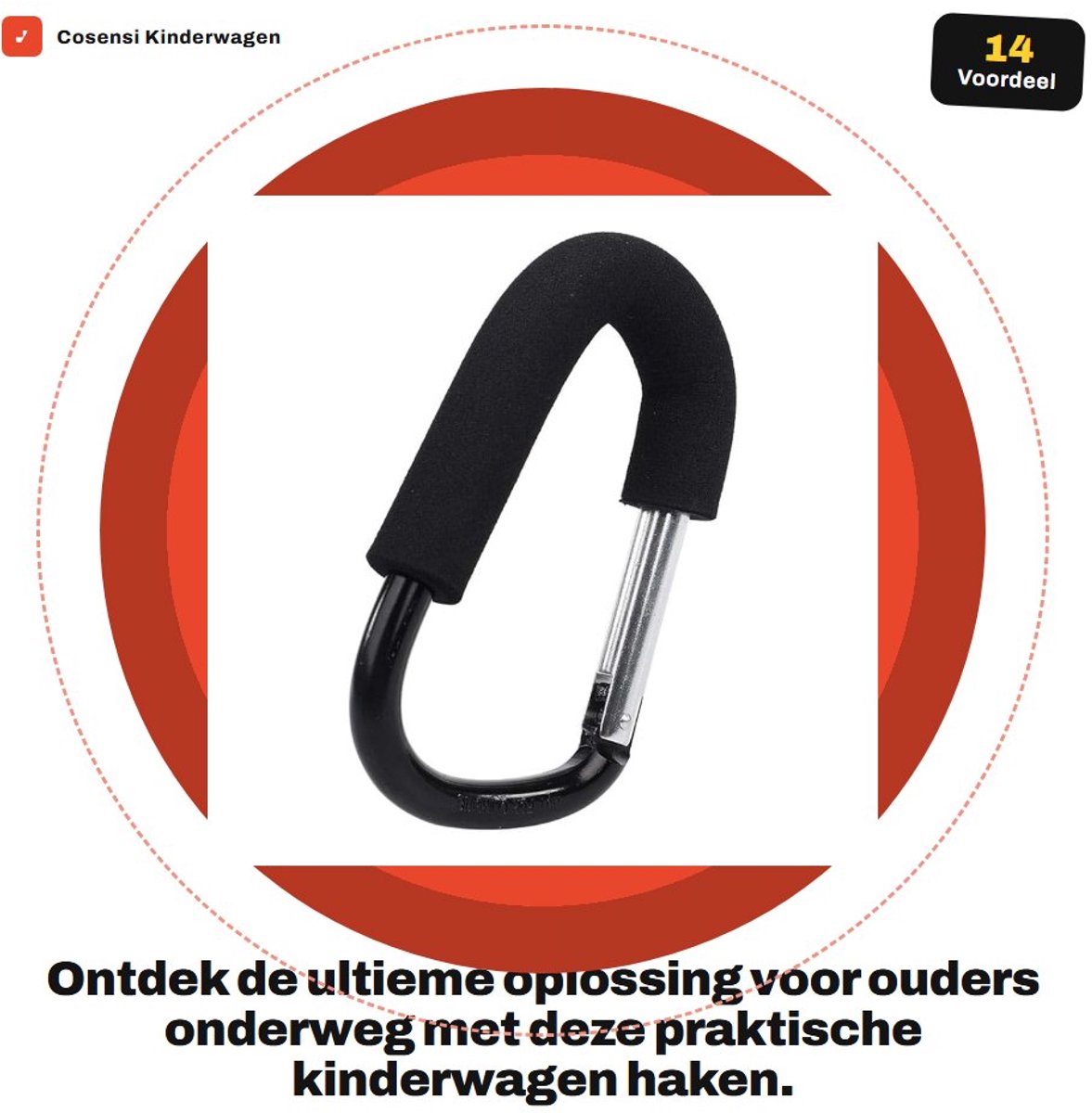 Dailygoods- Kinderwagenhaak Aluminiumlegering - Karabijnhaak - Draagtas Hanger - Buggy Clip - Veilig en Sterk - Maximaal 3kg Laadgewicht - Buggyhaak
