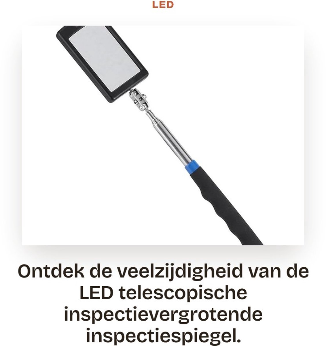 Dailygoods - LED inspectievergrotende spiegel - telescopisch - met handgreep - 360 graden rotatie - verlicht - inspectiegereedschap - voor werkbladen