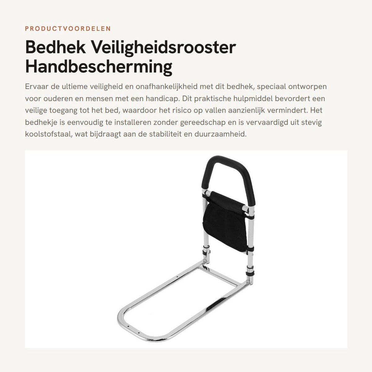 Dailygoods- Bedhekje 200 cm - Bedhekje voor volwassenen - Bedrail - Opvouwbaar - Antislip handgreep - Veiligheidsrooster met opbergtas - Bedbeugel