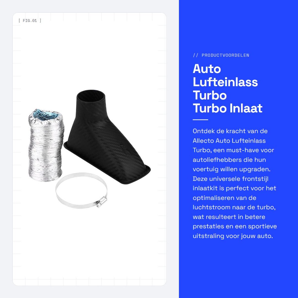 Dailygoods - Auto Lufteinlass Turbo - Turbo Inlaat - Universele Kit - Vierkant - Inlaatrohr - Geschikt voor Auto's - 19 x 19 x 10 cm