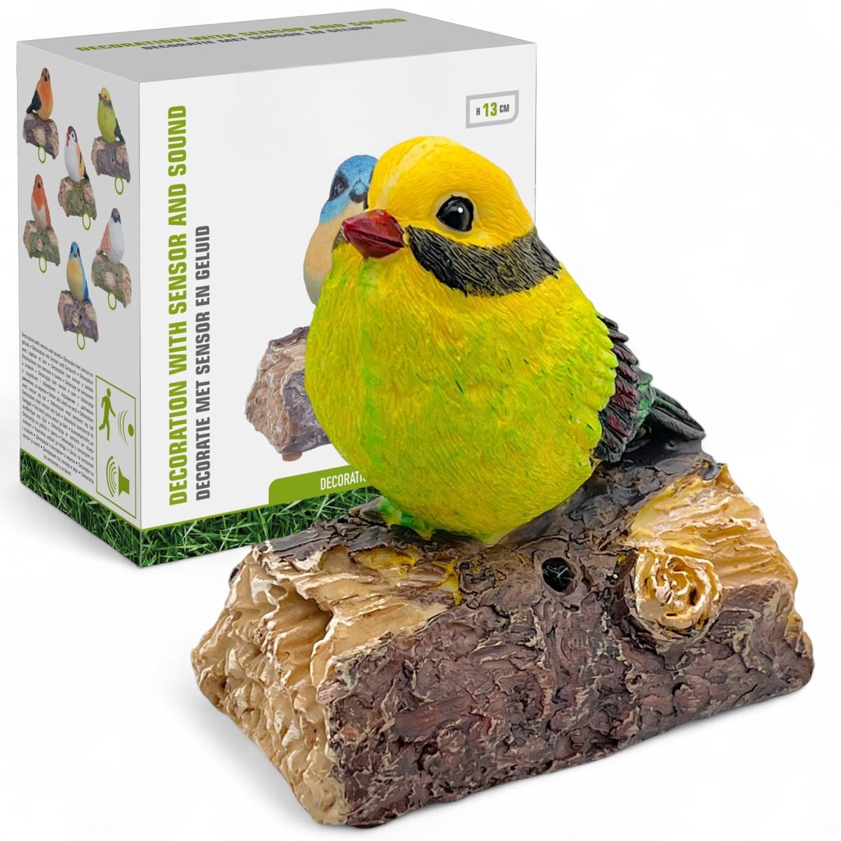 Dailygoods - Decoratieve vogel - Tjilpende vogel - Met bewegingsmelder en vogelgezang - Geel-groen - Natuurgetrouwe decoratie - Geschikt voor binnen -...