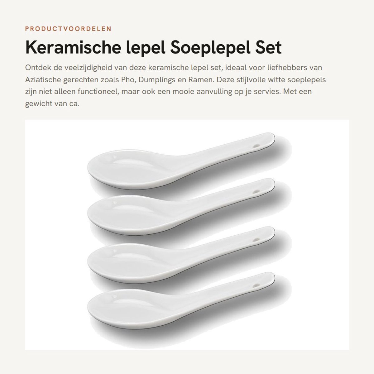 Dailygoods- Soeplepel Keramisch - Set van 4 - Wit - Duurzaam - Gezond - 4 x 13 cm - Lepel