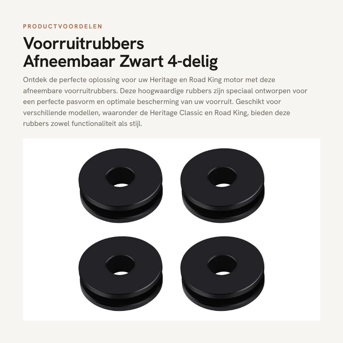 Dailygoods- Voorruitrubbers 4-delig - Afneembaar - Zwart - POM - 25 x 7,5 x 8,5 mm - Compatibel met Heritage/Road King - Rubberafdichting