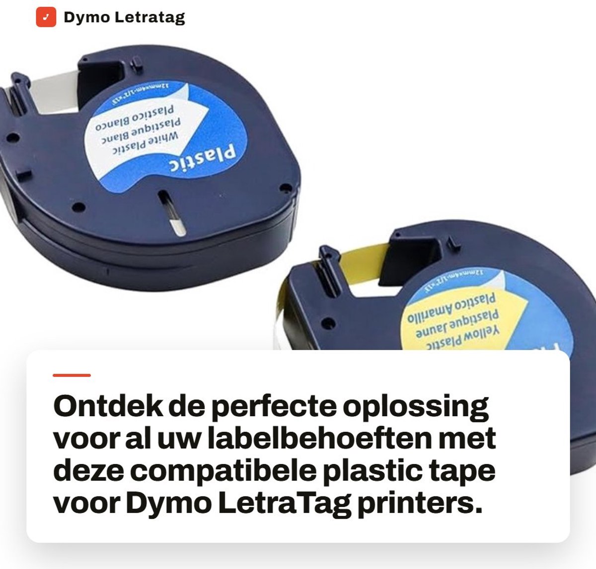 Dailygoods- Etiketten Vervangende Plastic Tape - Etiketten Printer - Etiketten Dymo LetraTag - Etiketten Zwart op Wit/Geel - 12mm x 4m - Schokbestendig en eenvoudig te installeren - Labeltape