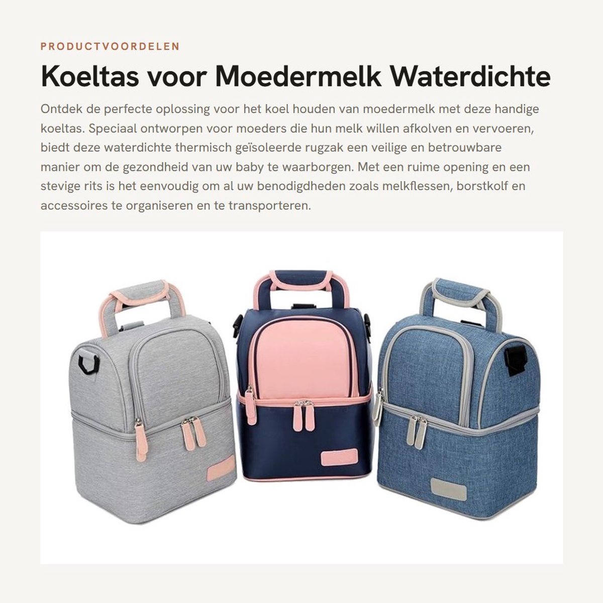 Dailygoods- Koeltas waterdicht - Thermisch geïsoleerd - Draagbare rugzak - Voor moedermelk - Afmetingen 22x15x27 cm - Gemakkelijk toegang - Borstvoedingsrugzak