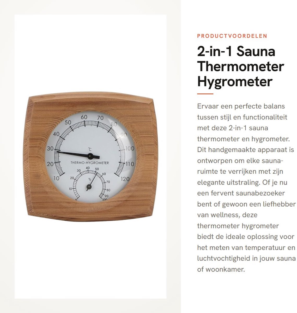 Dailygoods- Thermometer Hygrometer 2-in-1 - Cederhout - Sauna-accessoires - Handgemaakt - Elegant ontwerp - Nauwkeurige meetwaarden