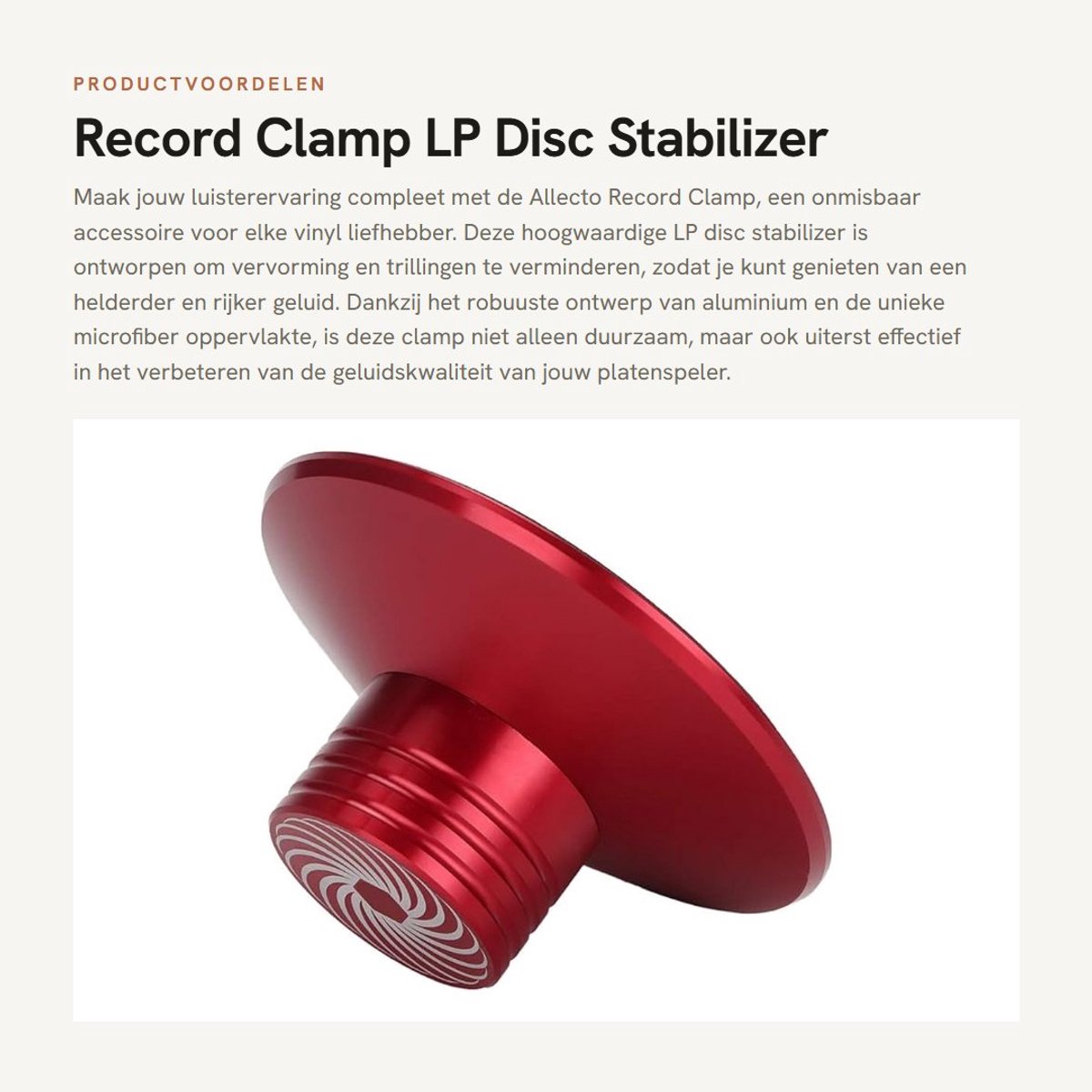 Allecto - Record Clamp - Lp Disc Stabilizer - Vibration Reducer