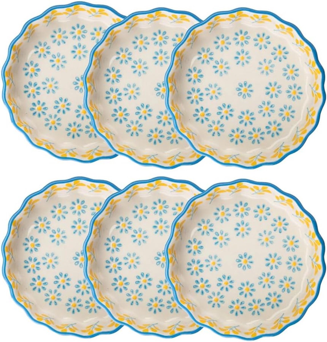 Tartelettevorm Set - Pasteivormpjes - Taartjes Bakken - Handgestempeld Design - Ø11 x 3 cm - Blauw Geel