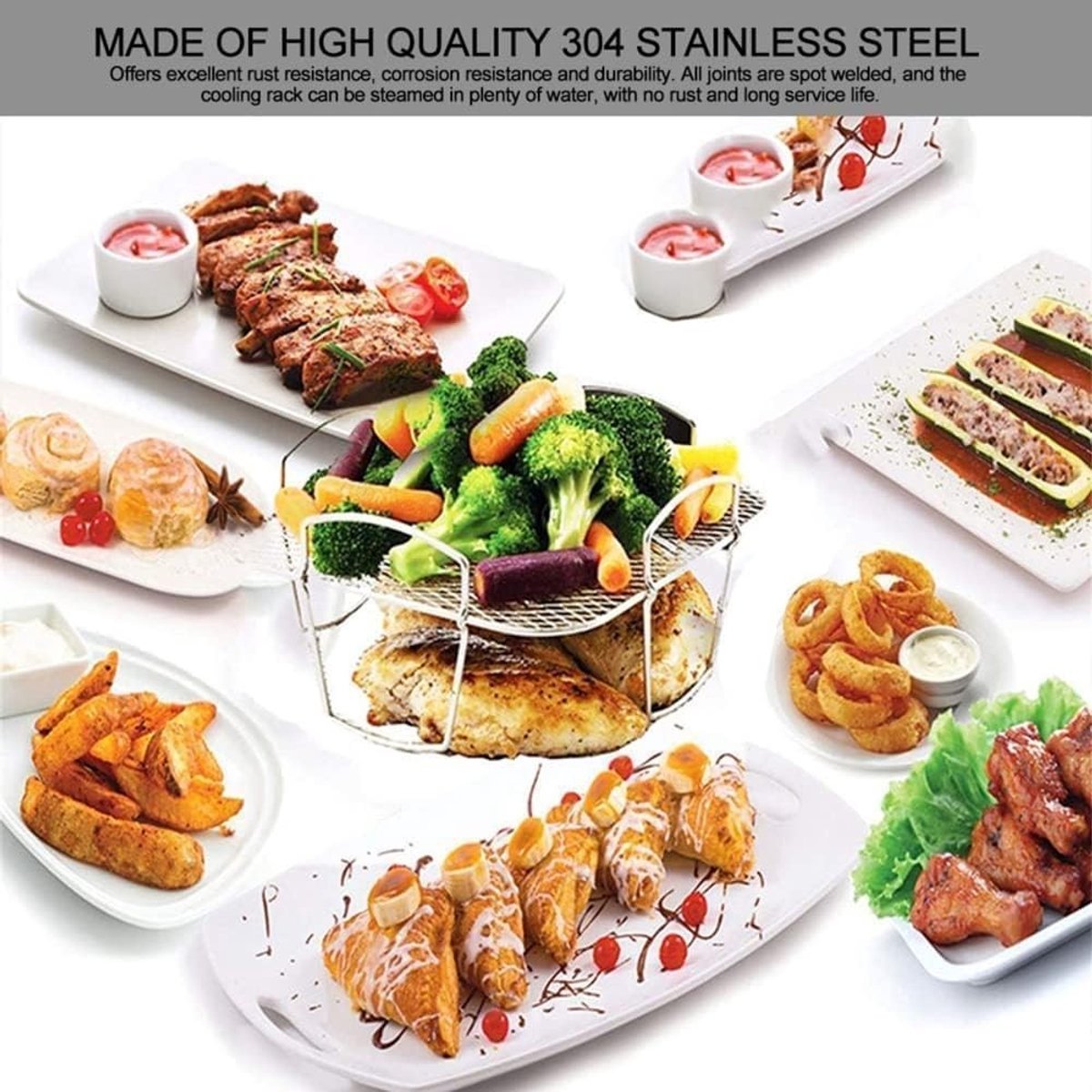 Dailygoods- Luchtfriteuse Rek Multifunctioneel Dehydrator Grill Accessoire Roestvrij Staal Voor Airfryer Ideaal voor Drogen Grillen