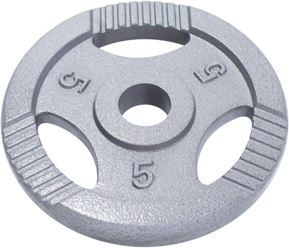 Halterschijf Gietijzer - Gewicht Schijf - Krachttraining Thuissport - Met Gripper Handvatten - 5 kg 50/51 mm - Zilver