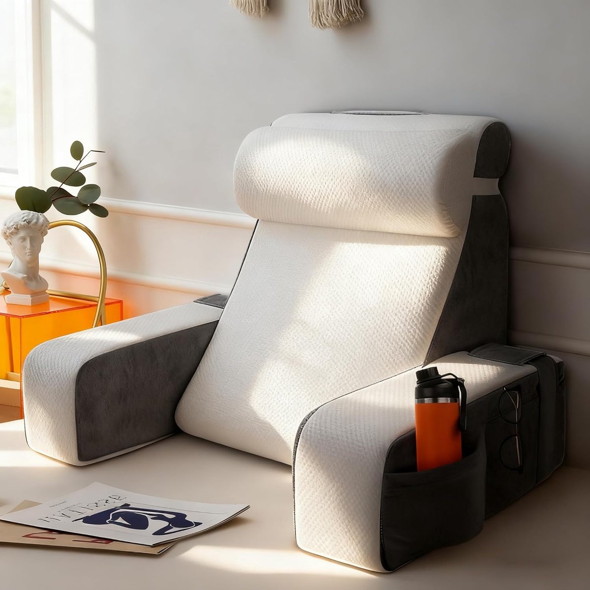 Groot Leeskussen - Bed Rugsteun - Comfortabel Lezen - Afneembare Nekrol - 48 x 40 cm - Wit