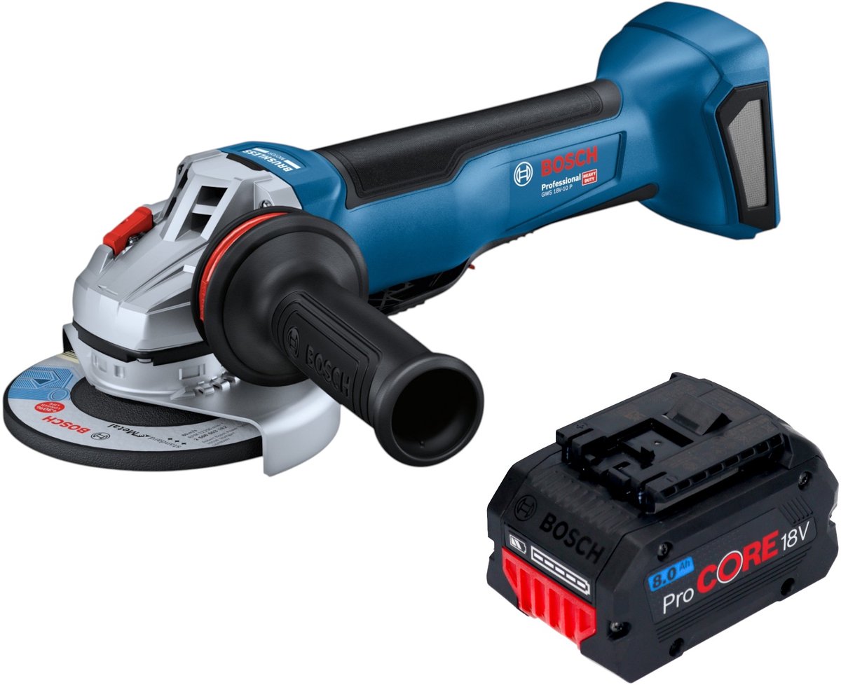 Bosch GWS 18V-10 P Professional accu-haakse slijper 18 V 125 mm borstelloos + 1x ProCORE-accu 8,0 Ah - zonder oplader
