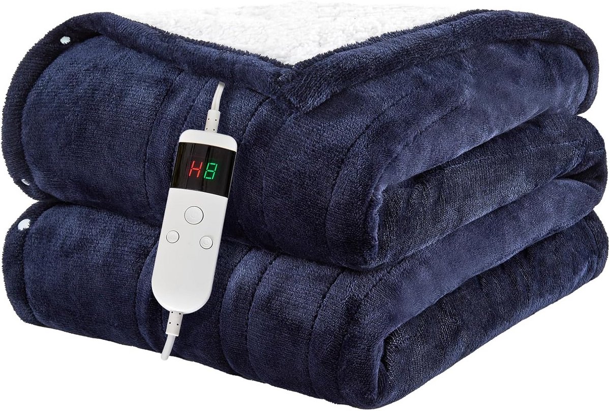 Elektrische deken - Warmtedeken comfort - Koude nachten - 10 warmtestanden - 130 x 180 cm - Donkerblauw