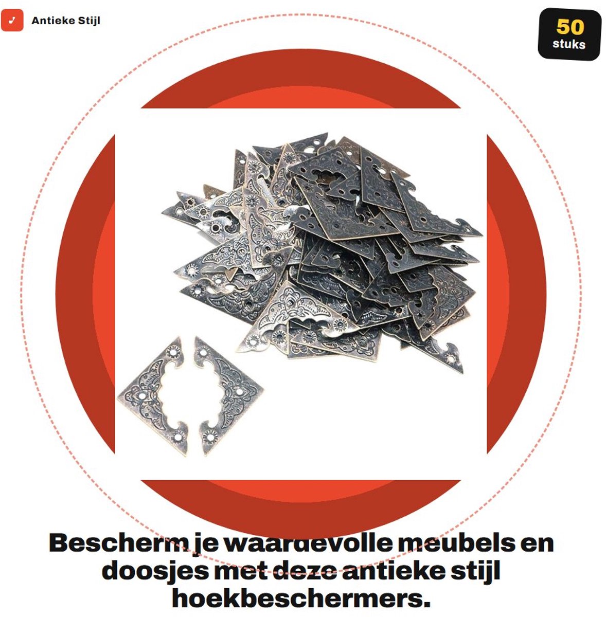 Dailygoods- Hoekbeschermers Antieke Stijl - 50 Stuks - 40 Mm - Decoratieve Driehoek - Meubel Bescherming - Corrosiebestendig - Antiek Messing - Meubeldecoratie
