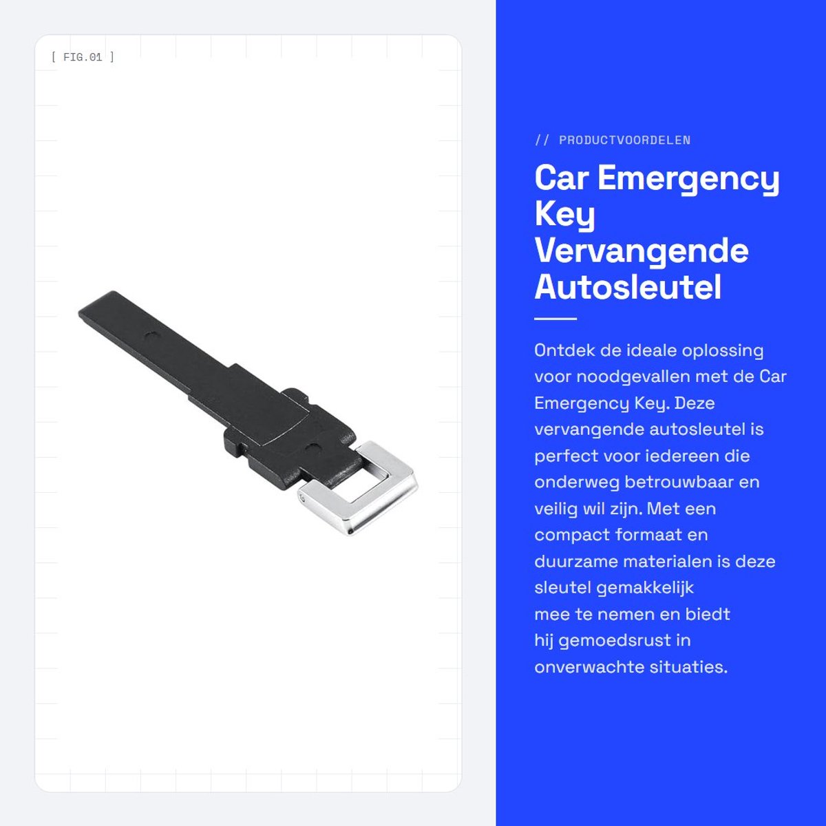 Dailygoods- Noodsleutel 65 mm - Vervangingssleutel - Sleutelblad - Metaal/Kunststof - Ideaal voor reparatie - Productgarantie inbegrepen - Autosleutelblad