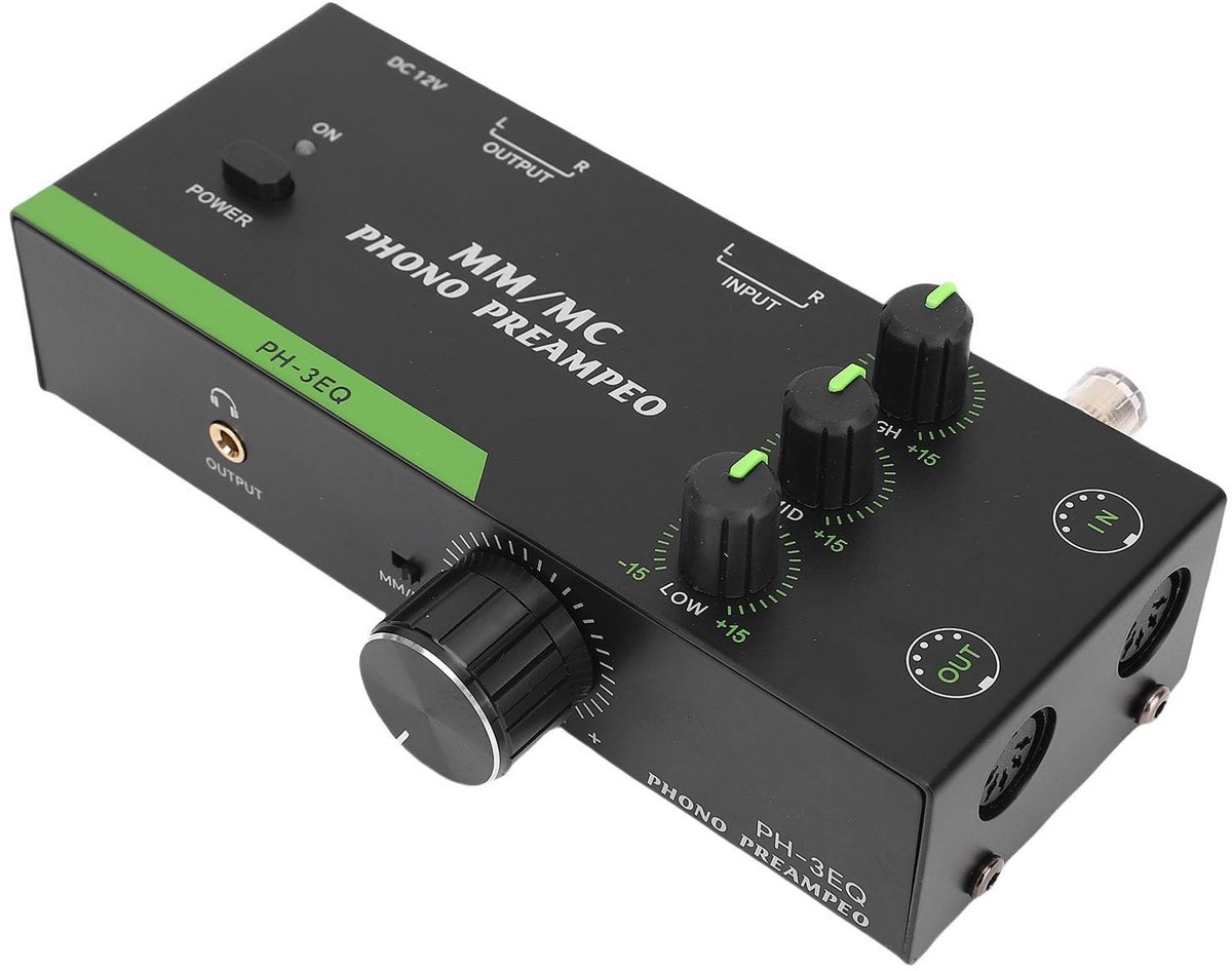 Dailygoods- Phono Voorversterker Verstelbaar - MM/MC Versterker - Aluminiumlegering - Verbeterde Geluidskwaliteit - Frequentie Regeling - EU-stekker - Audioversterker