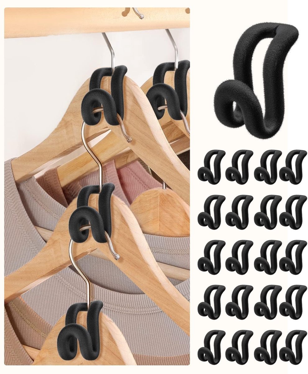 Dailygoods- Kledinghangerverbindingshaken 20 Stuks - Antislip Fluwelen Coating - Ruimtebesparend - Verlenghaken - Complement voor Fluwelen Kleerhangers