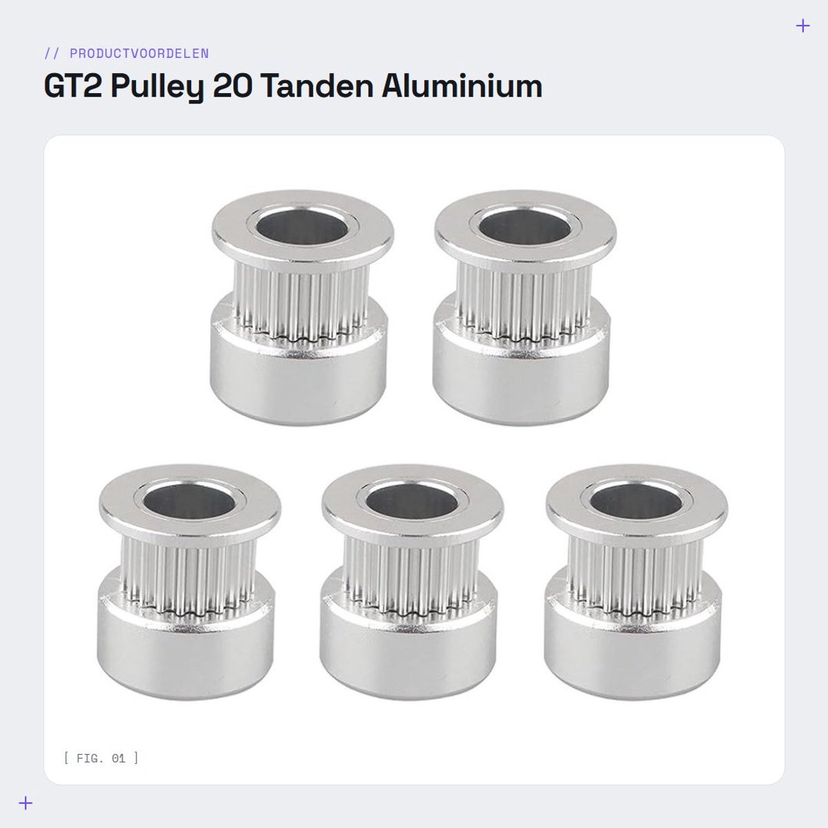 Dailygoods- Timing Belt Pulley 20 Tanden - Aluminium - 6mm Breed - 8mm Bore - 5 Stuks - Geschikt voor 3D Printer