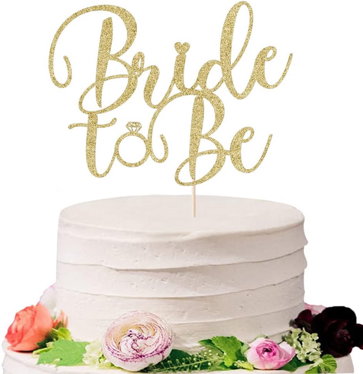 Bruid Taart Topper - Bruidsdecoratie Bruidssluier - Feestversiering - Voorgemonteerd - 20 x 15 cm - Goud