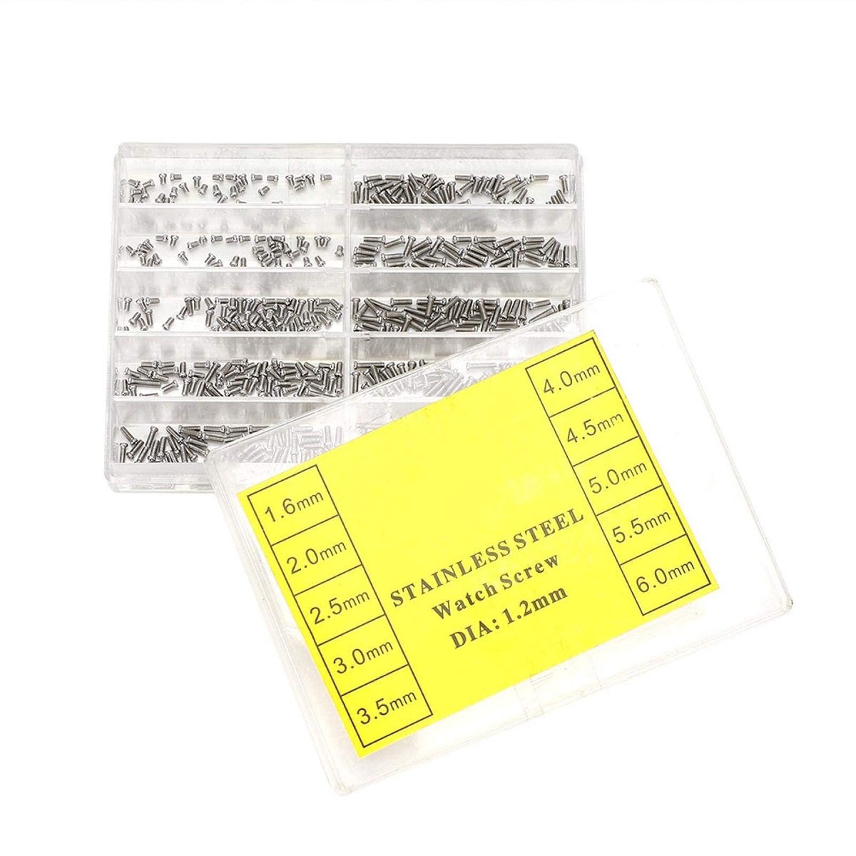 Dailygoods- Microschroef 1,2 mm - Corrosiebestendig - Assortimentset - Opbergdoos - Horloge reparatie - Hoogwaardig metaal - Schroeven