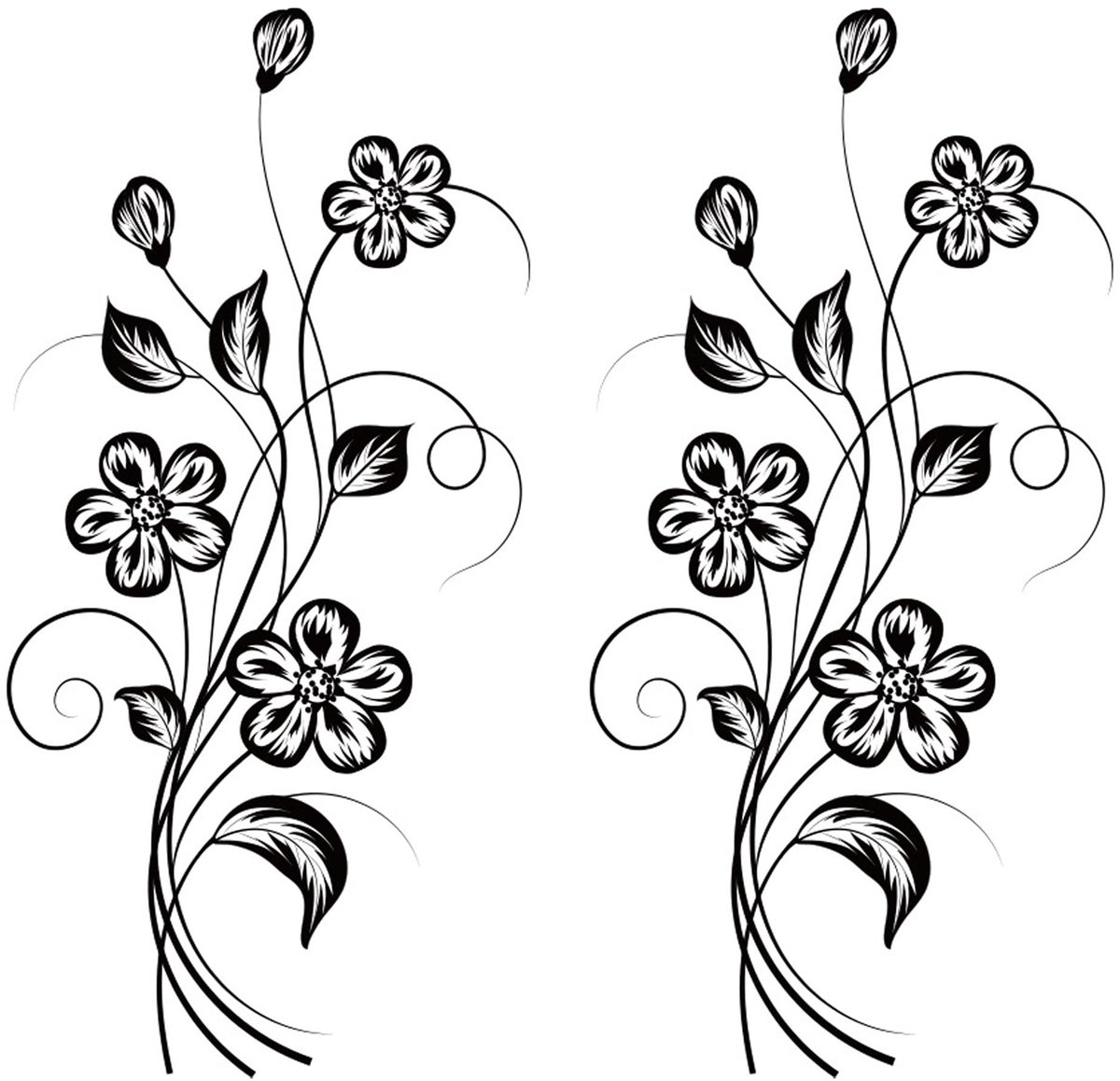Dailygoods - Muursticker Zwarte Bloemen - Wanddecoratie voor woonkamer - 2 stuks - 57 x 26 cm - PVC Muurstickers - Geschikt voor binnen
