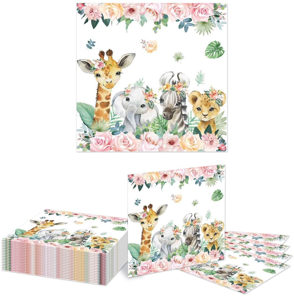 Dailygoods- Servetten 20 stuks - Wilde Dieren - Safari Thema - Wegwerp Servetten - Baby Shower - Hoogwaardig Papier 2-laags