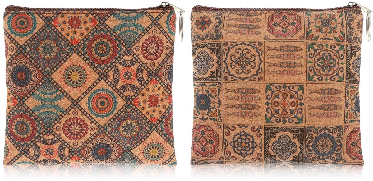 Dailygoods- Portemonnee Dames - 2 Stuks Mini Portemonnee - Draagbare Polyester - Rits - Coin Bag/Pouch - Boho Stijl 15.2x12.5cm