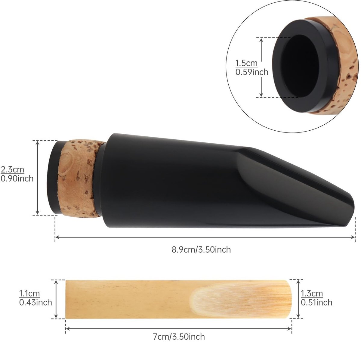 Dailygoods- Klarinet Mondstuk Draagbaar - Klarinet Riet - Stevig - Voor Beginners - 90 mm Lengte - Hoogwaardige Kwaliteit